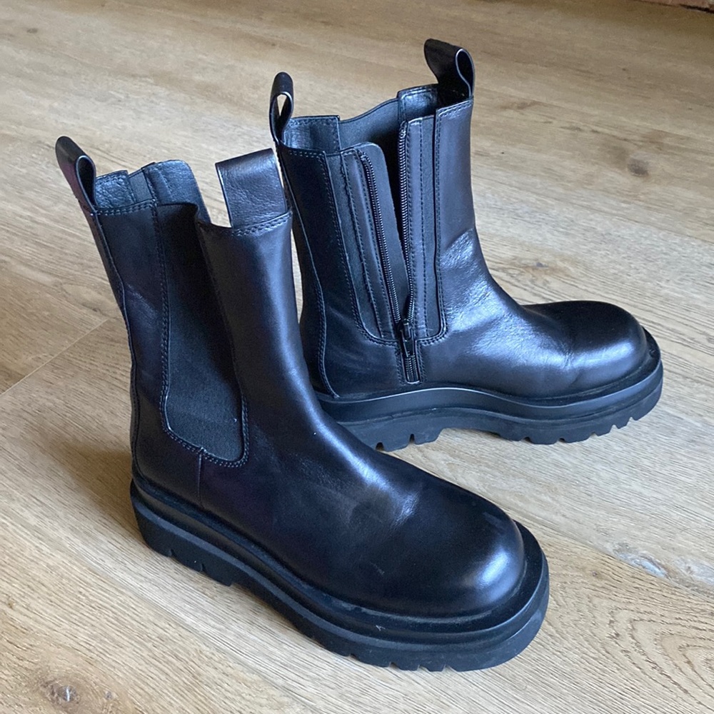 Jeffrey Campbell Black Faux Leather Combat boots